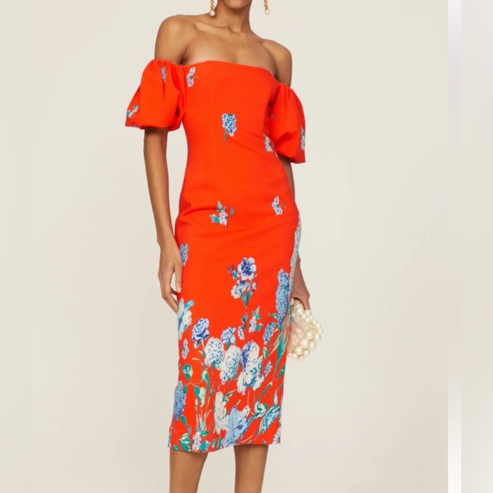 Cara Cara Red Floral Off-Shoulder Midi Dress